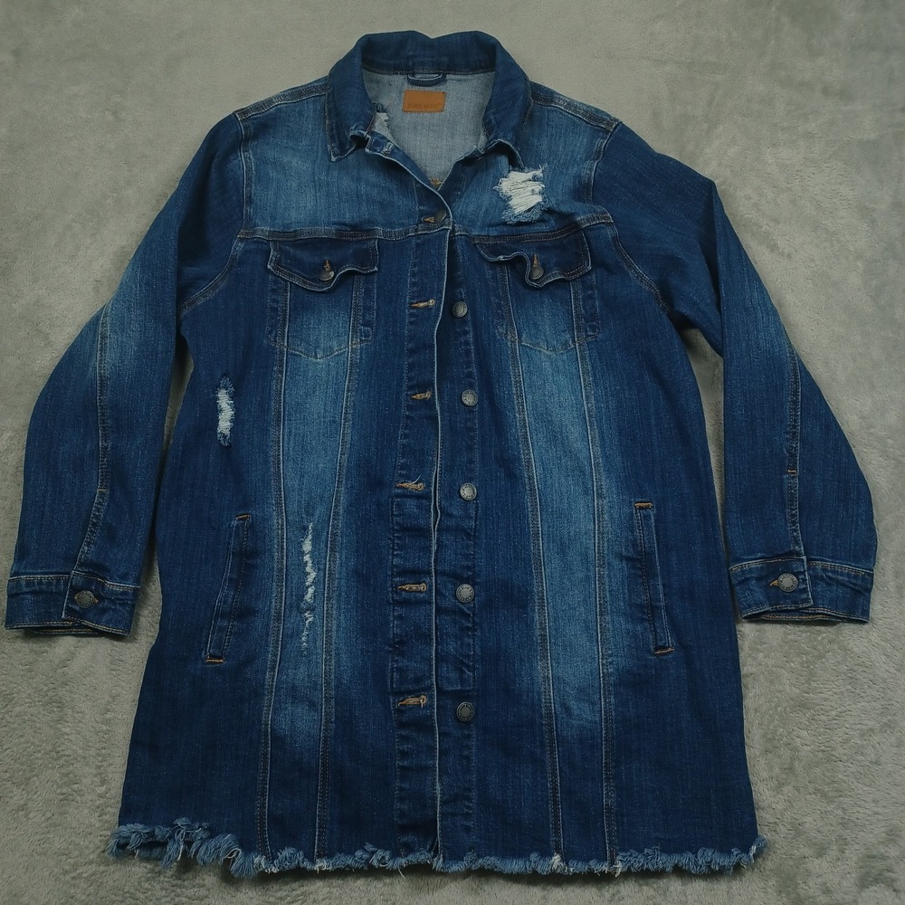 Judy Blue Denim Jacket Womens Large Blue Distressed‎ Pockets Button Up